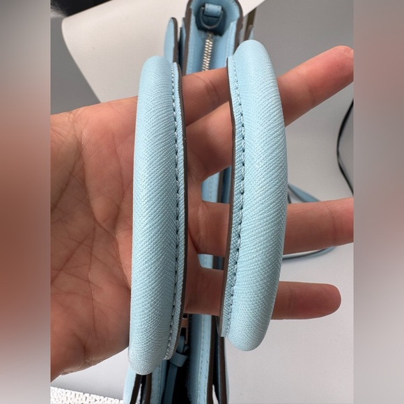 Tory Burch Baby Blue Leather Robinson Tote Two Way Silver Hardware Polo Scarf - Picture 16 of 17